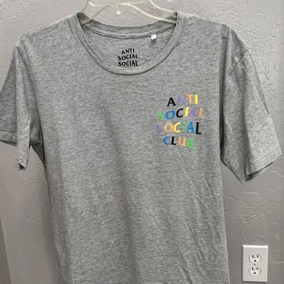 🔥 Anti Social Social Club Multicolor Lettering Gray Designer Tee Sz M - PERFECT - Picture 5 of 7